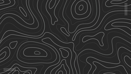 Abstract topographic contours with gray lines on black background illustration