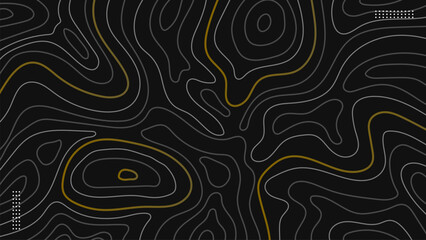 Abstract topographic contours with gold and gray lines on black background illustration