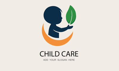  Child Care Logo with Silhouette, Leaf, and Crescent for Nurturing and Growth