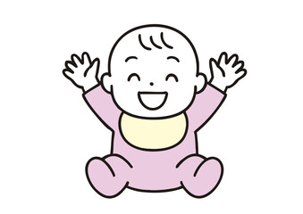 手をあげて笑う赤ちゃん