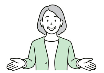 説明するシニア女性