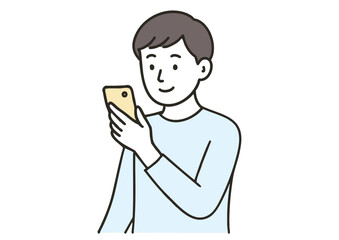スマートフォンを見る若い男性のイラスト