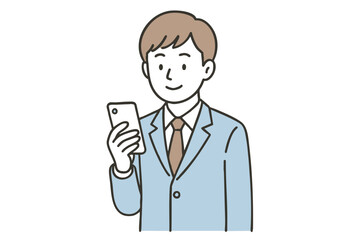 スマートフォンを見るビジネスマン男性のイラスト