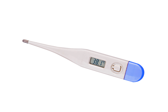 Digital Clinical Thermometer Showing High Temperature - A Modern Medical Device for Accurate Health Monitoring and Fever Detection, Ideal for Healthcare Concepts.