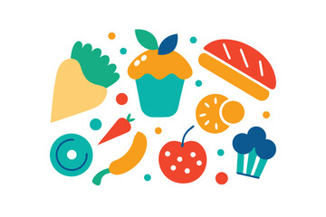 Artistic doodle pack featuring hand drawn food elements vector art illustration