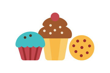 Cupcake and cookie doodles in playful dessert themed style vector art illustration