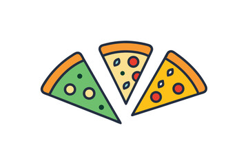 Pizza slices and toppings in a fun doodle drawing composition vector art illustration