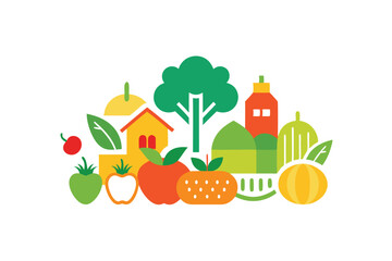 Doodle artwork of farm fresh foods and organic produce items vector art illustration