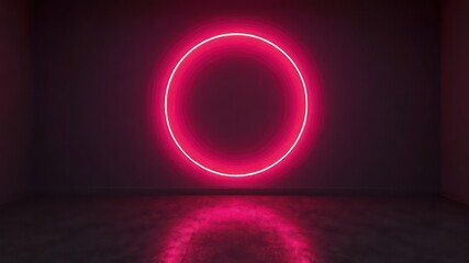 Abstract Room Interior Featuring a Circular Crimson Illumination Against a Dark Wall with Reflected Glow on the Floor