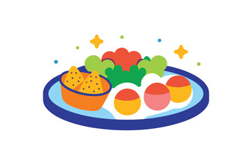 Party food platter doodles with festive snack variety drawings vector art illustration