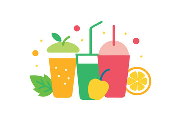 Smoothie and juice doodles with fruit flavors in playful style vector art illustration