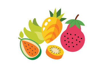 Tropical fruit doodles with pineapples mangoes and citrus fruits vector art illustration