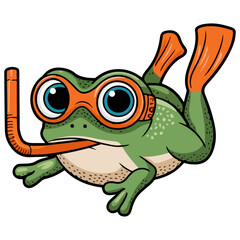 Frog vector Snorkeling, Frog diving and swimming underwater vector on white background
