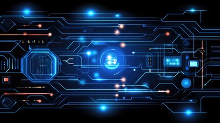 Futuristic digital circuitry with glowing nodes and pathways