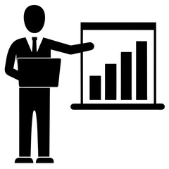 Businessman presenting financial chart data silhouette vector illustration
