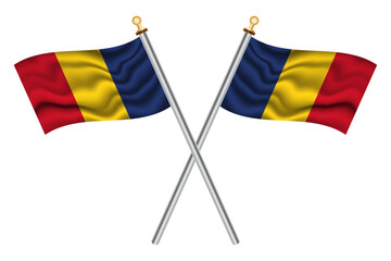 Romanian crossed flags isolated on a transparent or white background, vector illustration. Two crossed national flags of Romania.