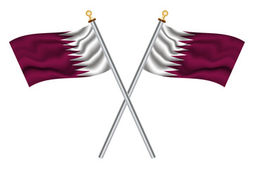 Qatari crossed flags isolated on a transparent or white background, vector illustration. Two crossed national flags of Qatar.