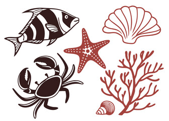 flat icon set for marine life


