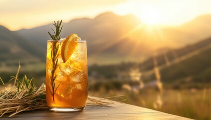 Sunset cocktail on a mountain vista