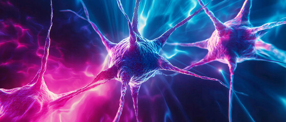 Neon-lit neurons firing, vibrant synapses connecting in a neural network