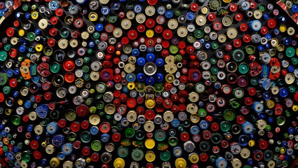 Colorful circular objects arranged in a radial pattern