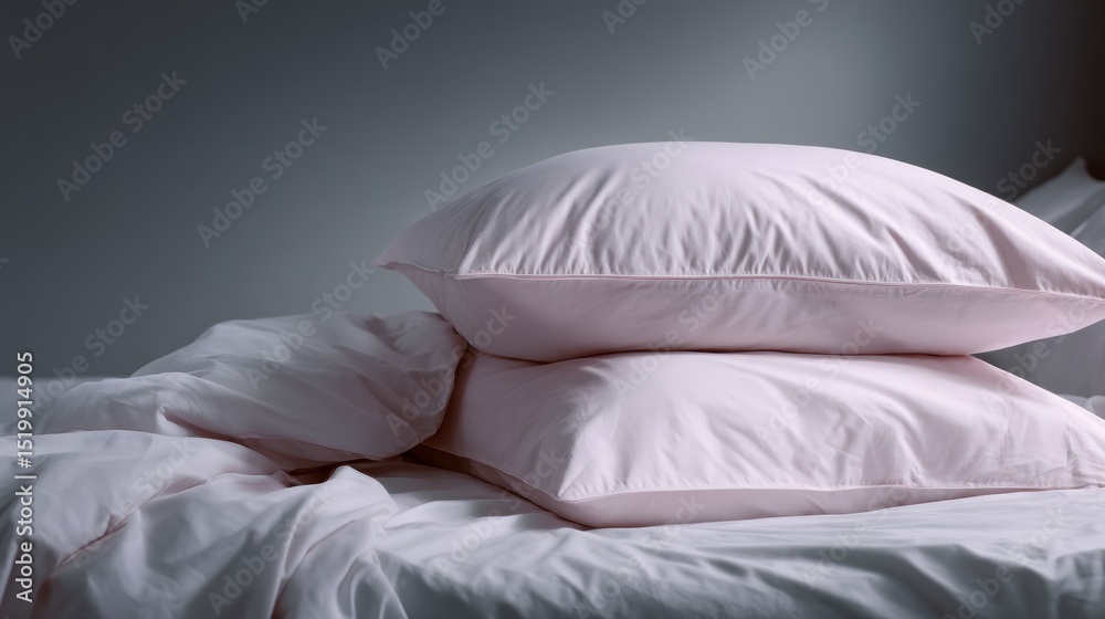 Poster two pink pillows resting softly on a white bedspread creating a cozy atmosphere for relaxation
