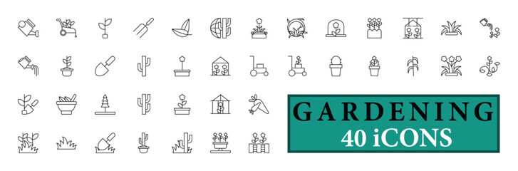 GARDENING icon collection, with editable stroke. GARDENING thin line icon set. Vector illustration.