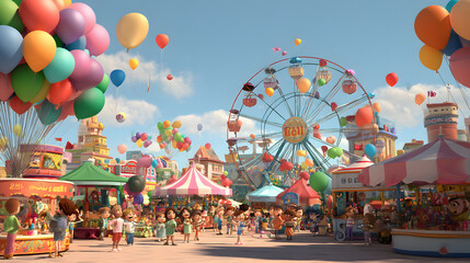 3d Cartoon of a colorful summer Carnival Ferris Wheel