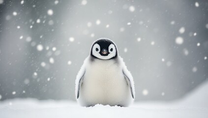 Fototapeta premium A small penguin in snowy weather