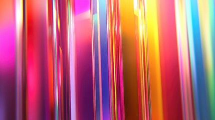 Vibrant, vertical streaks of iridescent light refracting through translucent prisms, creating a colorful, abstract pattern