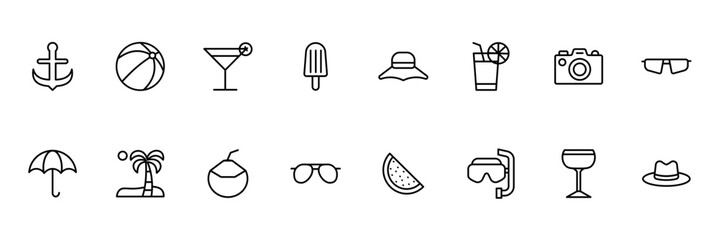 Summer icon set. Summertime. Vacations. Vector Illustrations