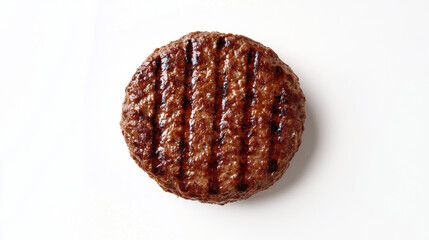 Grilled beef burger meat isolated on white background, Top View, 3D Illustration.