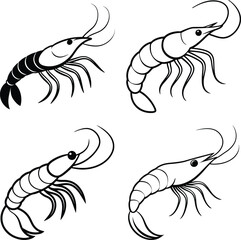 shrimp silhouette vector logo illustration design set

