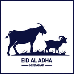 Eid Al Adha Mubarak Minimalist Design with Cow and Ram Silhouette