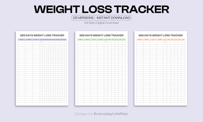 365 Days Weight Loss Tracker Printable – Annual Health and Fitness Journal | Digital Download