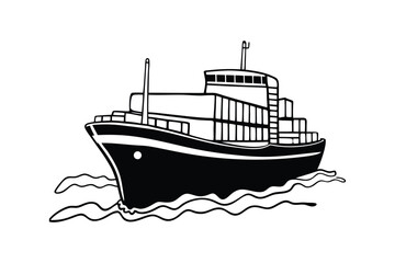 Obraz premium Cargo ship silhouette vector illustration