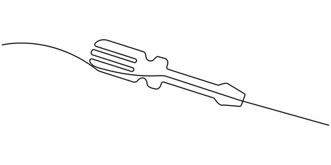 One continuous line drawing of screwdriver. Single line of screwdriver vector illustration, Single continuous line drawing of screw driver mechanics concept vector illustration, Screwdriver icon line