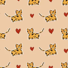Seamless kids pattern with tigers and hearts