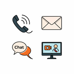 Set of Communication Icons Featuring Call, Chat, Mail, and Video Options