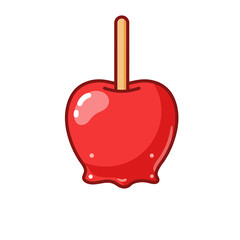 Obraz premium Cartoon Candy Apple Icon Flat Design Red Coated Fruit Showcasing Shiny Surface For Halloween Sweet Treat