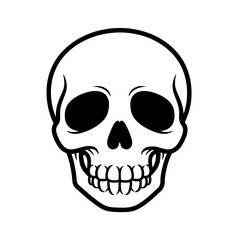Fototapeta premium Cartoon Skull Icon Black Line Art Simple Outline Showcasing Large Eye Sockets For Friendly Spooky Halloween Symbol