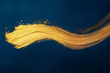 A radiant gold brushstroke on a deep indigo background, with a soft gold blot smear flowing outward, creating an elegant and striking aesthetic.