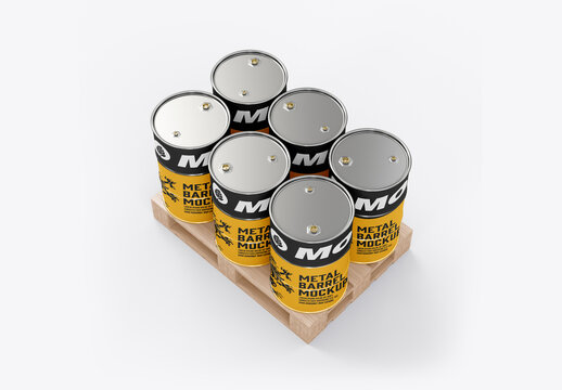 Oil Barrels with Pallet Mockup