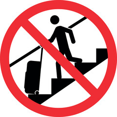 Trolley bags not allowed in escalator sign. Forbidden signs and symbols.