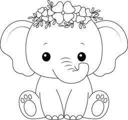 Baby elephant with flowers on the head
