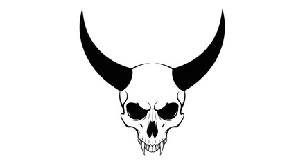 Fototapeta premium Black Skull with Prominent Horns Isolated on White Background Exuding a Menacing Aura