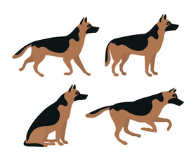Vector set of flat hand drawn shepherd dog isolated on white background