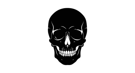 Illustration of a Black Skull with Intricate Details and an Expressive Grin Isolated on White Background