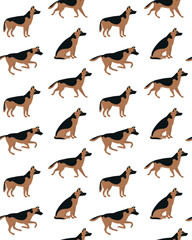 Obraz premium Vector seamless pattern of of flat hand drawn shepherd dog isolated on white background