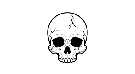 Detailed Illustration of a Cracked Skull with Hollow Eyes Isolated on White Background